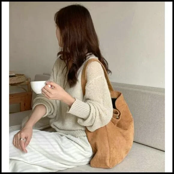 Suede Hobo Tote Bag Casual Shoulder Slouchy Handbag Large Pocket Magnetic - Picture 2 of 7